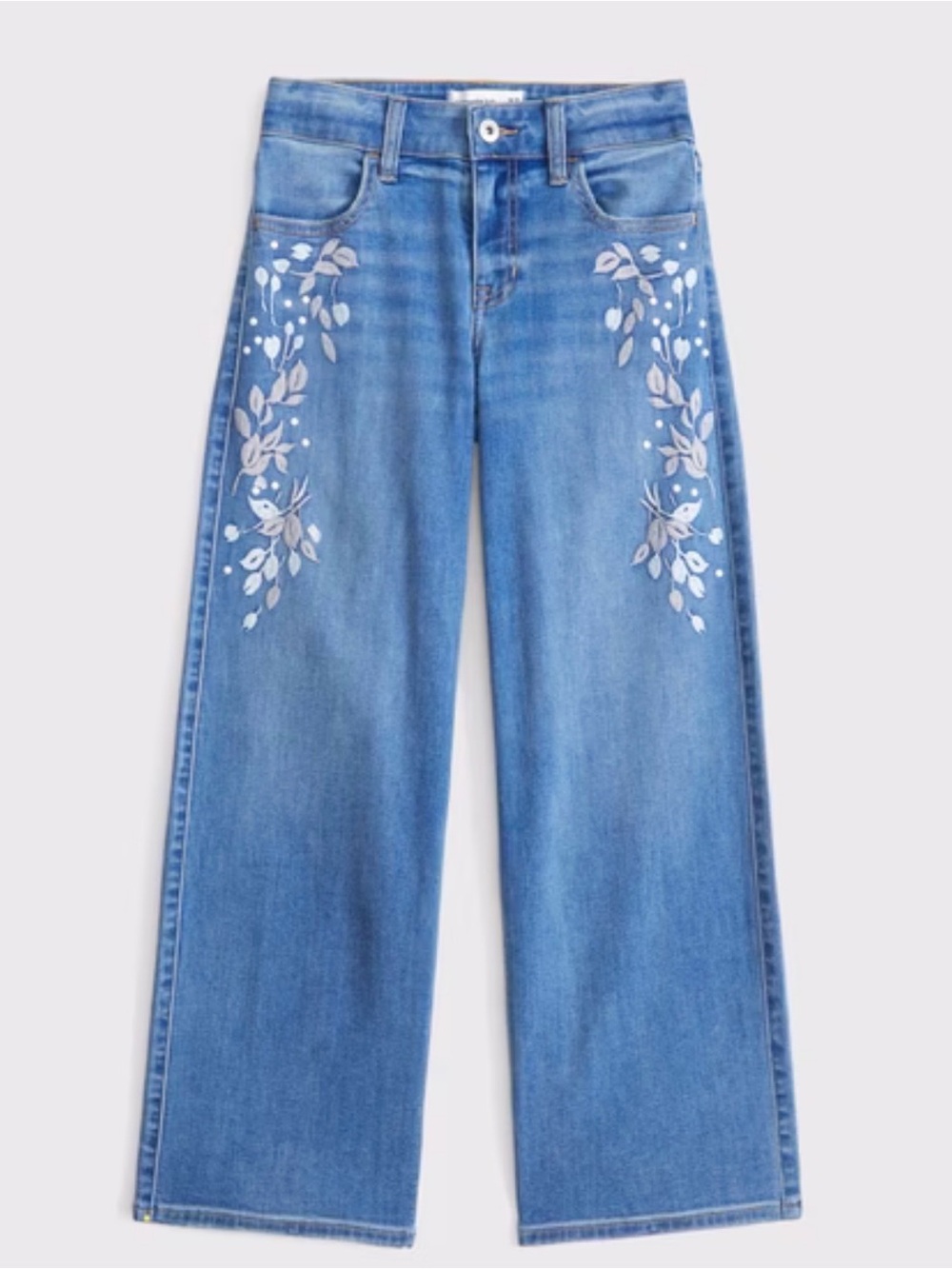 abercrombie kids Girls Floral Embroidered High Rise Wide Leg Jeans 9/10L EUC $26